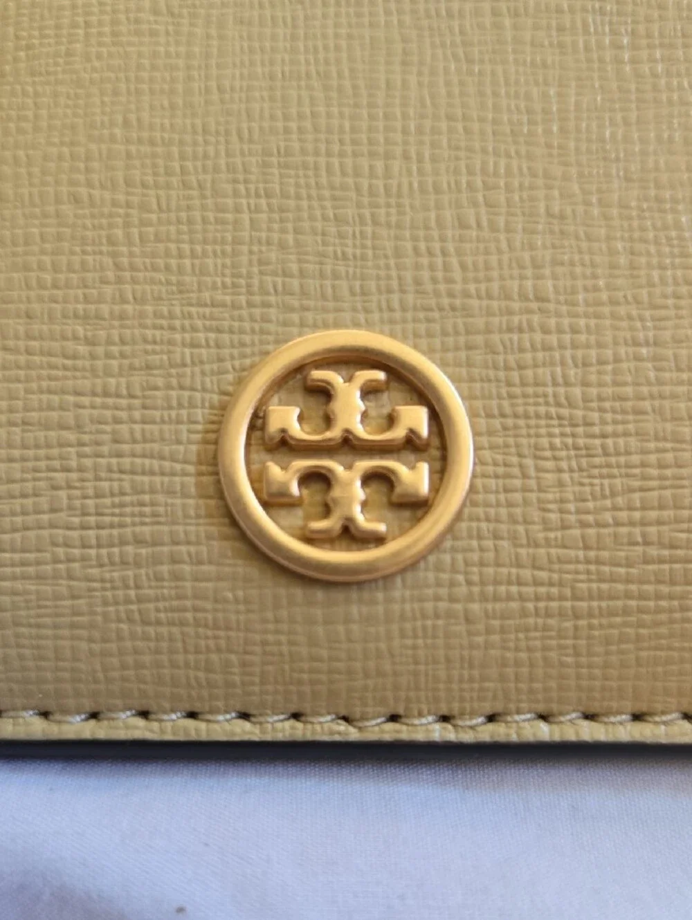 Tory Burch Yellow Leather Card Case with Orange and Blush Stripes